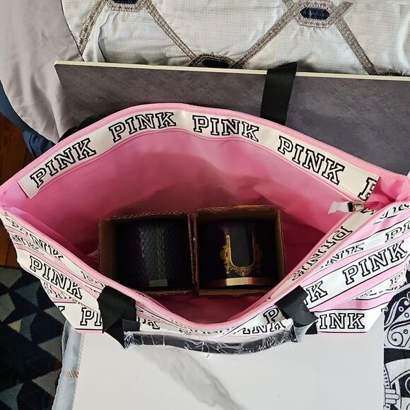 PINK Victoria's Secret Logo Tote Pink and Black NEW - Picture 10 of 13
